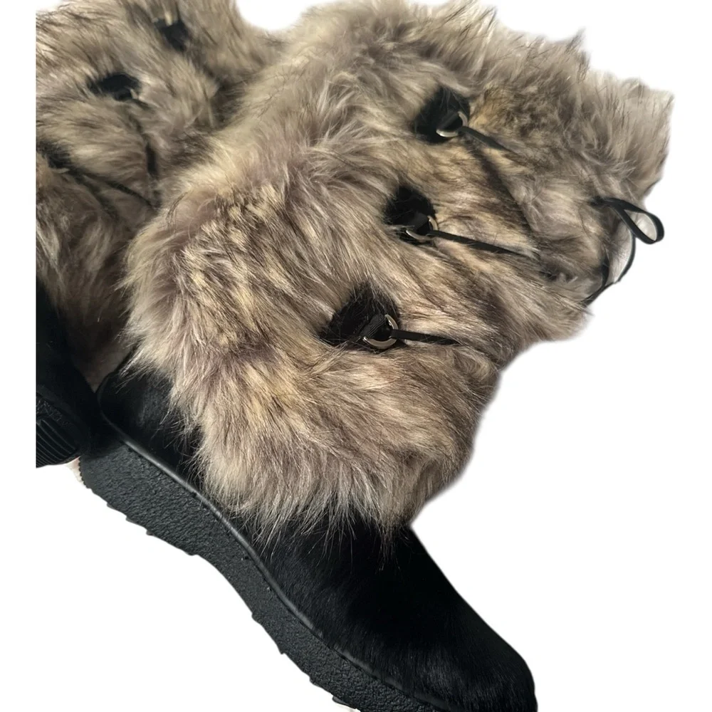 💯NWOT Women's Luxe OSCAR SPORTBlack and Tan Fur Winter Boots 🤩 - Picture 8 of 12